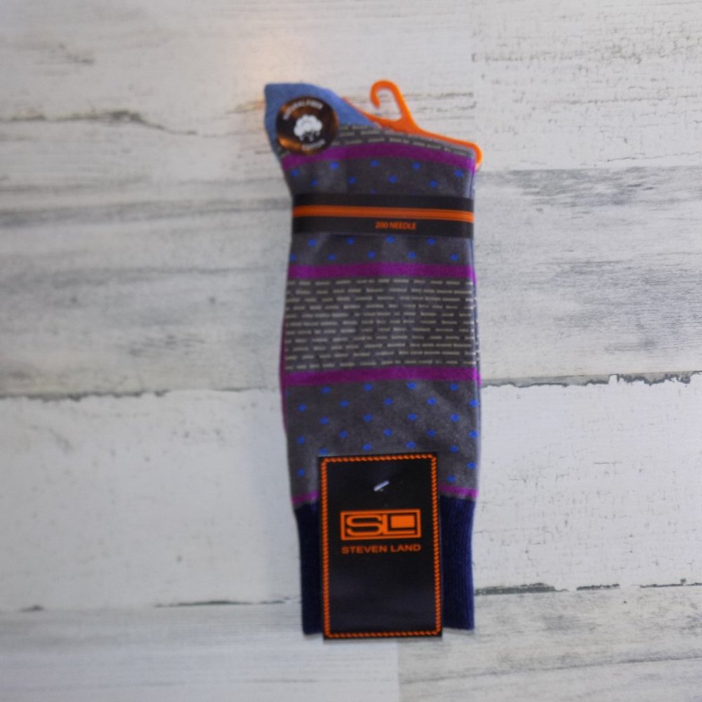 MEN'S STEVEN LAND FANCY DRESS SOCKS ~Grey w/Purple